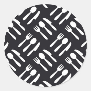 Fork spoon knife pattern classic round sticker