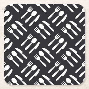 Fork spoon knife pattern square paper coaster