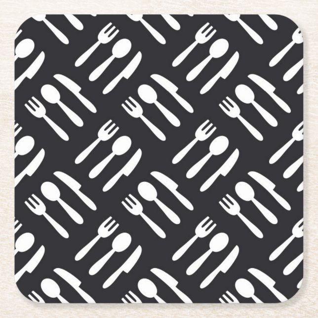 Fork spoon knife pattern square paper coaster (Front)