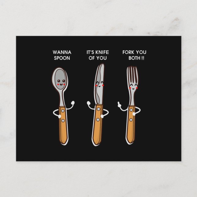 Fork Spoon Knife What Colour Is My Shirt funny Foo Postcard (Front)