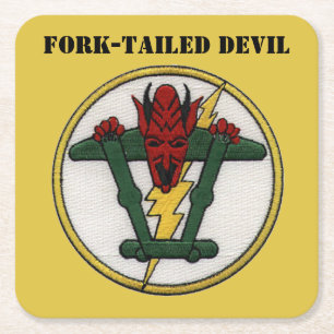 Fork-Tailed Devil P-38 Lightning! Square Paper Coaster