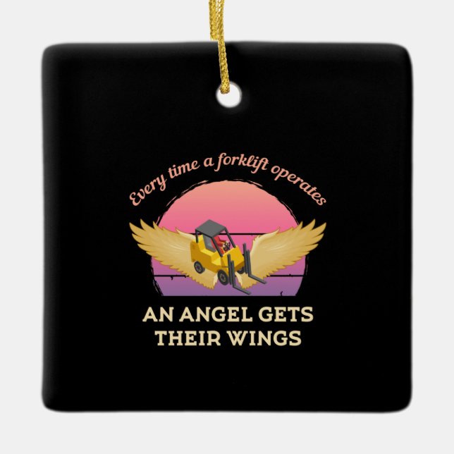 Forklift Angel Ceramic Ornament (Front)