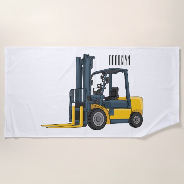 Forklift cartoon illustration beach towel (Front)