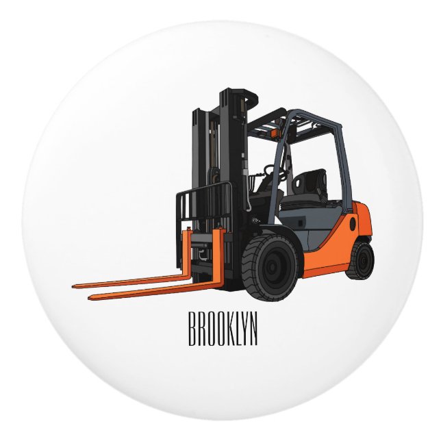 Forklift cartoon illustration ceramic knob (Front)