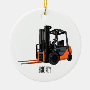 Forklift cartoon illustration ceramic ornament