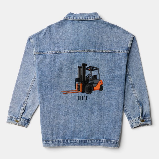 Forklift cartoon illustration denim jacket (Back)