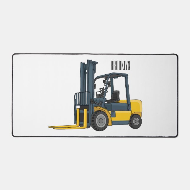 Forklift cartoon illustration desk mat (Front)