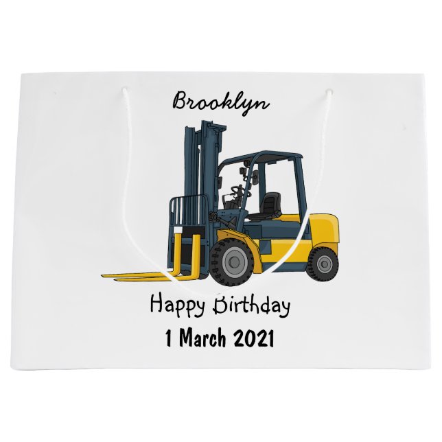 Forklift cartoon illustration large gift bag (Front)