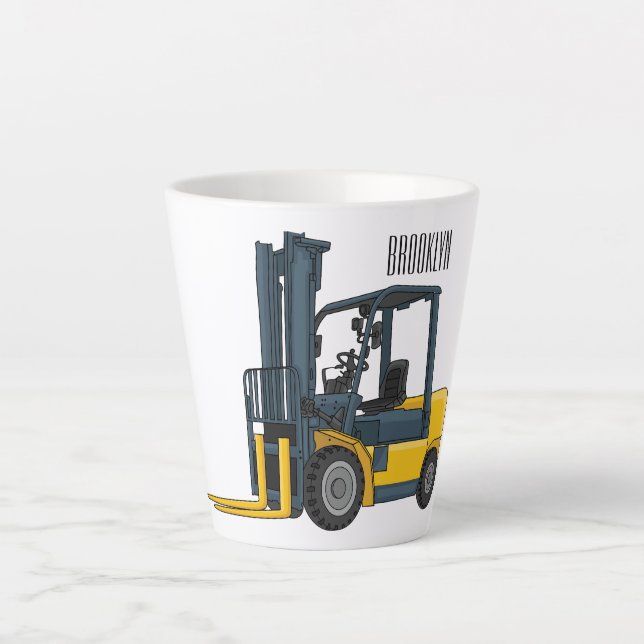 Forklift cartoon illustration latte mug (Front)