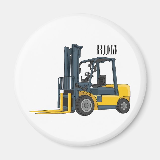 Forklift cartoon illustration magnet (Front)