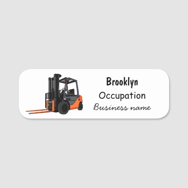 Forklift cartoon illustration name tag (Front)