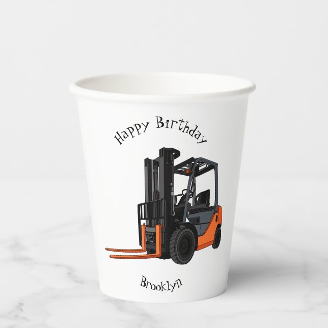 Forklift cartoon illustration paper cups (Front)