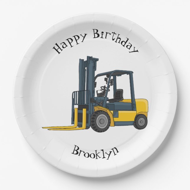 Forklift cartoon illustration paper plate (Front)