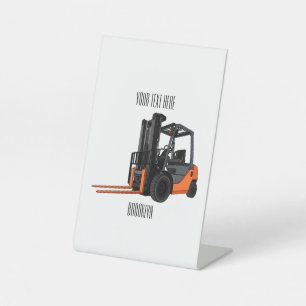 Forklift cartoon illustration pedestal sign