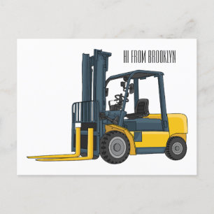 Forklift cartoon illustration postcard