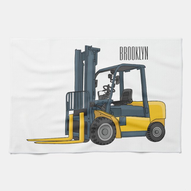 Forklift cartoon illustration tea towel (Horizontal)