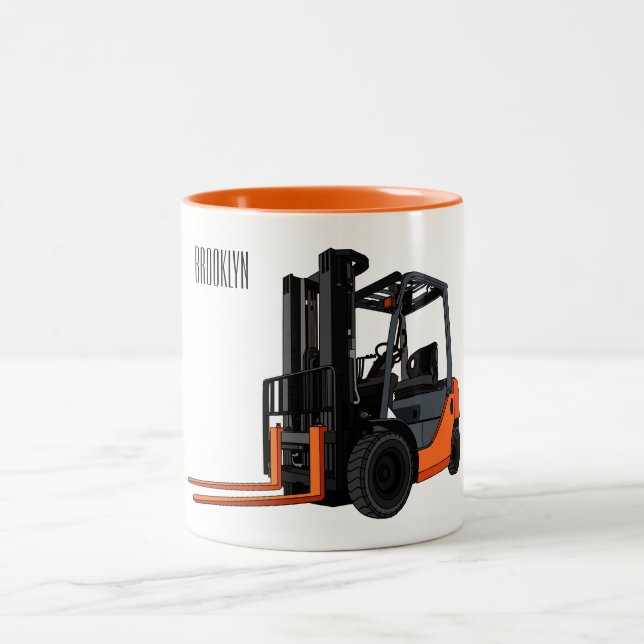 Forklift cartoon illustration Two-Tone coffee mug (Center)