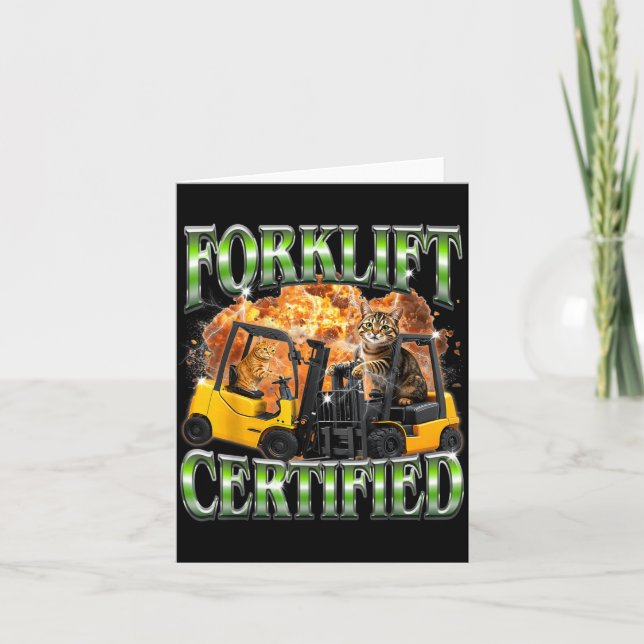 Forklift Certified 90s Cat Meme Forklift Cat Card (Front)