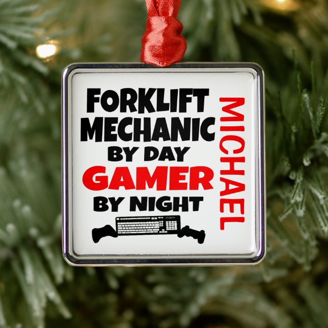 Forklift Mechanic Loves Playing Video Games Metal Ornament (Tree)