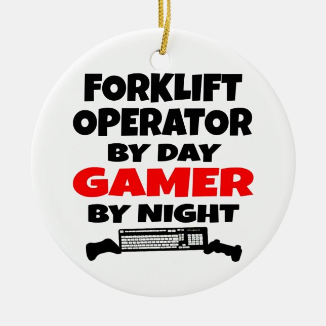 Forklift Operator Gamer Ceramic Tree Decoration (Front)