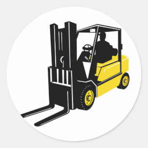 forklift truck retro classic round sticker