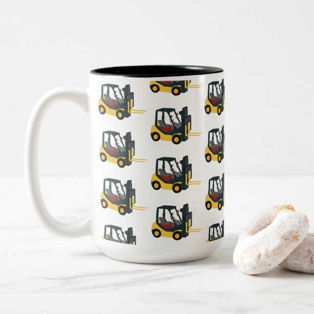 Forklift Truck Two-Tone Coffee Mug (With Donut)