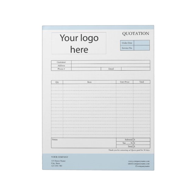Form Business Quotation, Invoice or Sales Receipt  Notepad (Rotated)
