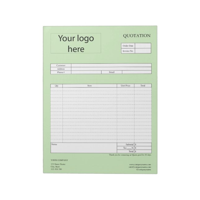 Form Business Quotation, Invoice or Sales Receipt  Notepad (Rotated)
