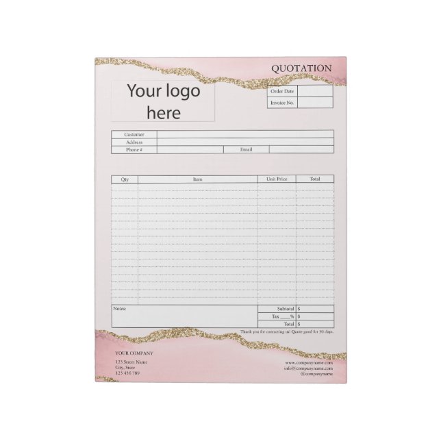 Form Business Quotation, Invoice or Sales Receipt  Notepad (Rotated)