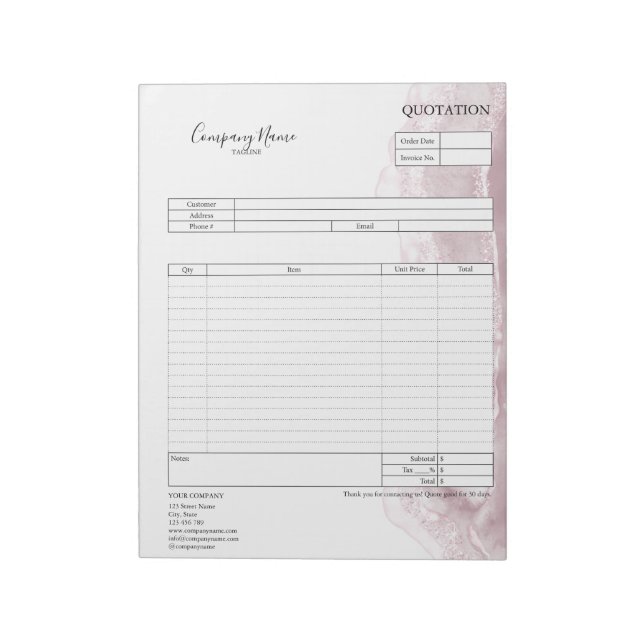 Form Business Quotation, Invoice or Sales Receipt  Notepad (Rotated)
