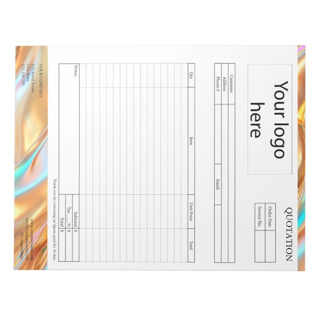 Form Business Quotation, Invoice or Sales Receipt  Notepad (Front)