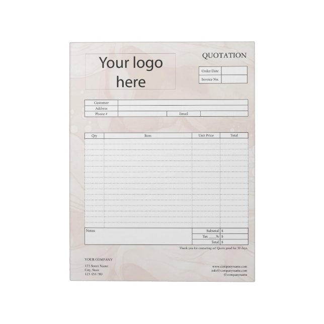 Form Business Quotation, Invoice or Sales Receipt  Notepad (Rotated)