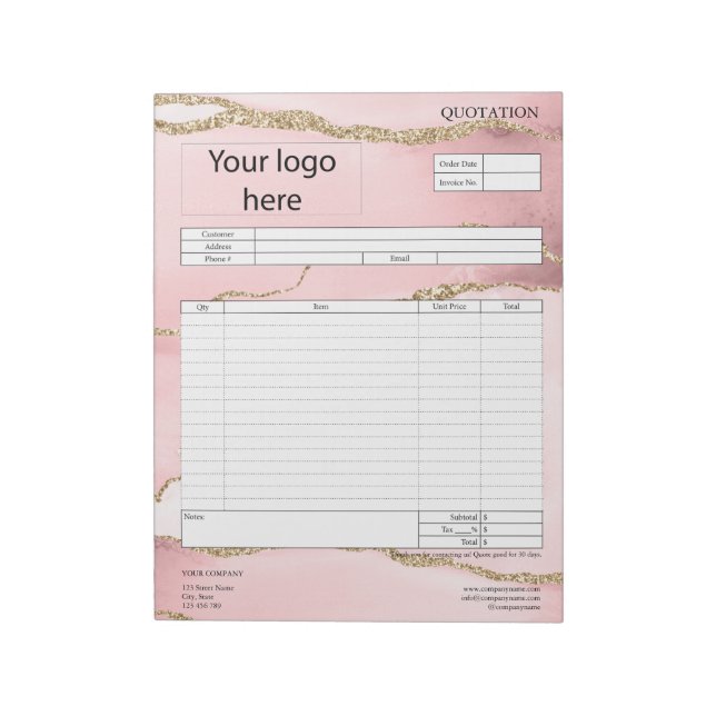 Form Business Quotation, Invoice or Sales Receipt  Notepad (Rotated)