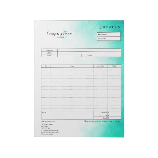 Form Business Quotation, Invoice or Sales Receipt  Notepad (Rotated)