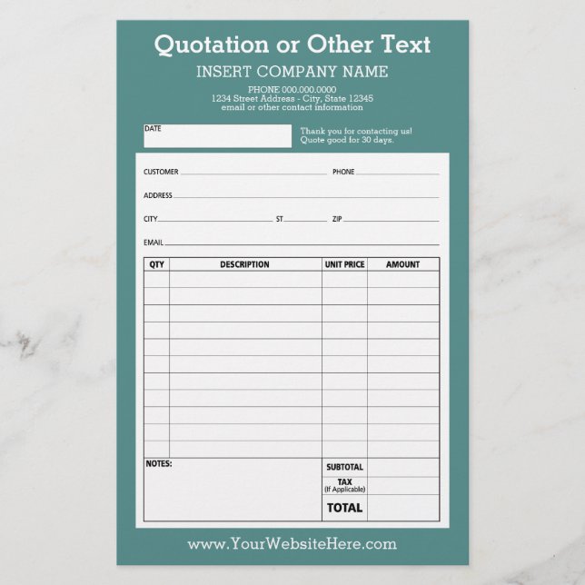 Form Business Quotation or Invoice Can edit colour (Front)