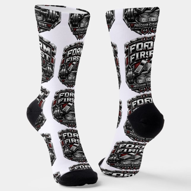 Form First Metallic Gym Emblem Badge Illustration Socks (Angled)