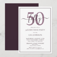 Formal 50th Birthday Plum Purple Classic Script