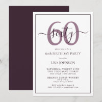 Formal 60th Birthday Plum Purple Classic Script