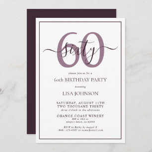 Formal 60th Birthday Plum Purple Classic Script Invitation