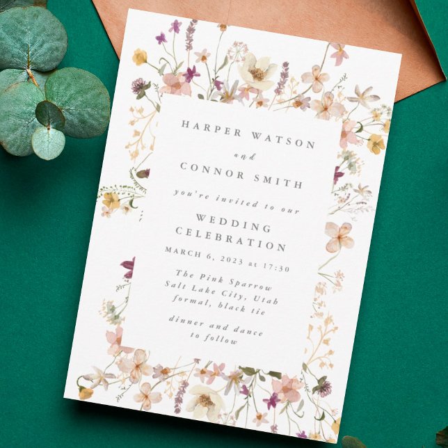 Formal Abundance Dried Wildflower Pampas Wedding Invitation (Creator Uploaded)