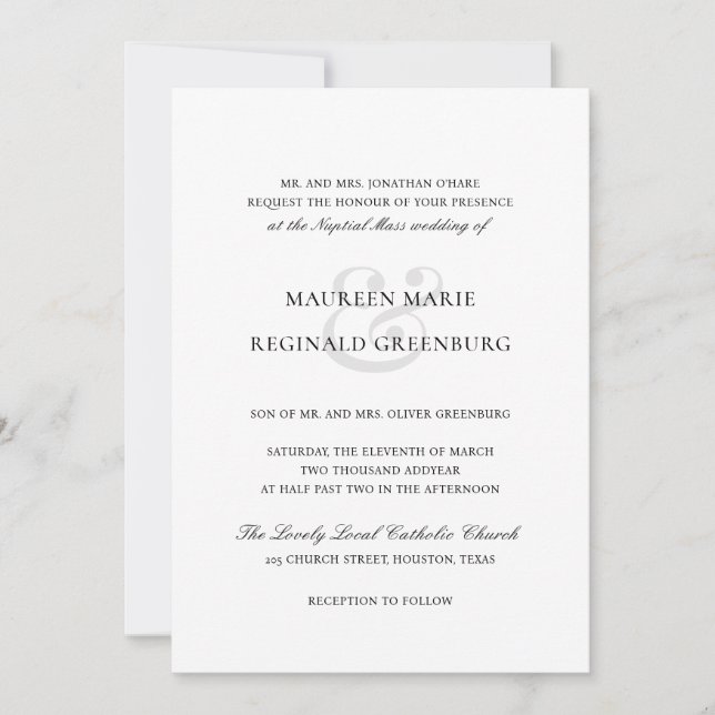 Formal Ampersand Traditional All In One Wedding Invitation (Front)