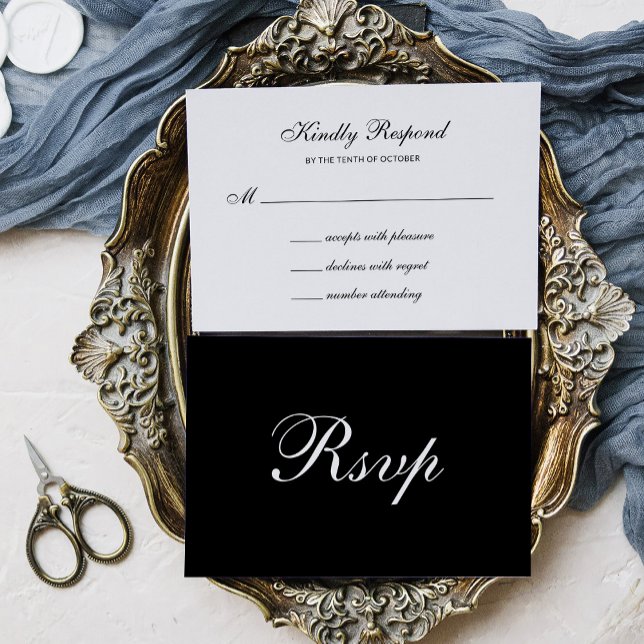 Formal and Classic | Dark Black Wedding RSVP Card (Creator Uploaded)