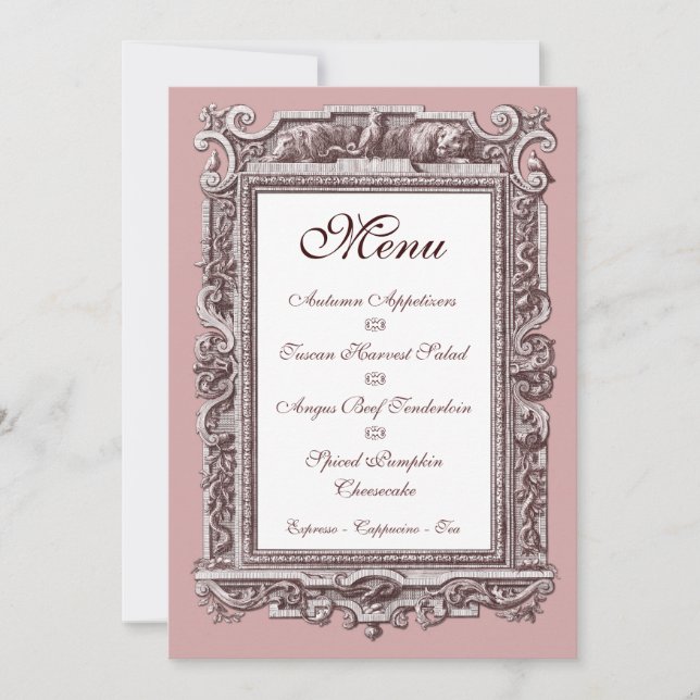 Formal Baroque 25th Anniversary Dinner Menu Invitation (Front)
