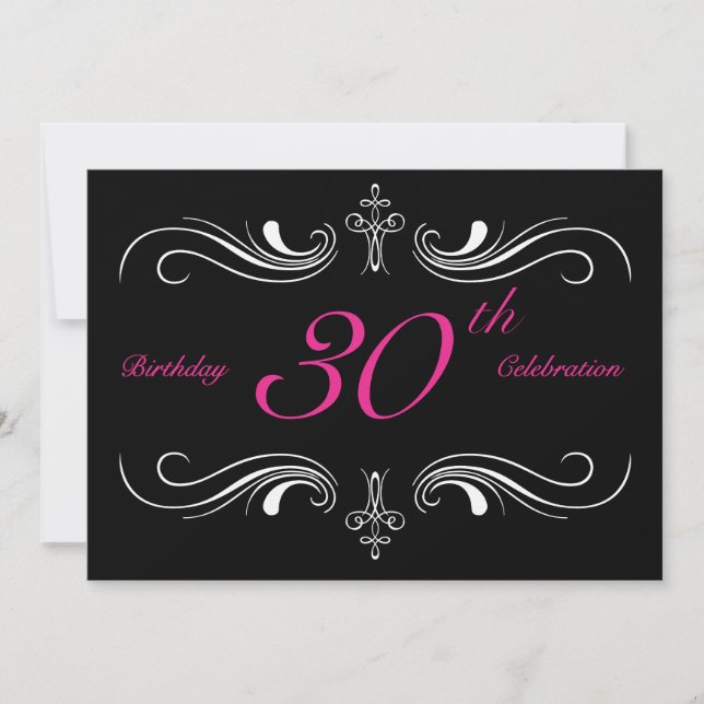 Formal Black 30th Birthday Invitations (Front)