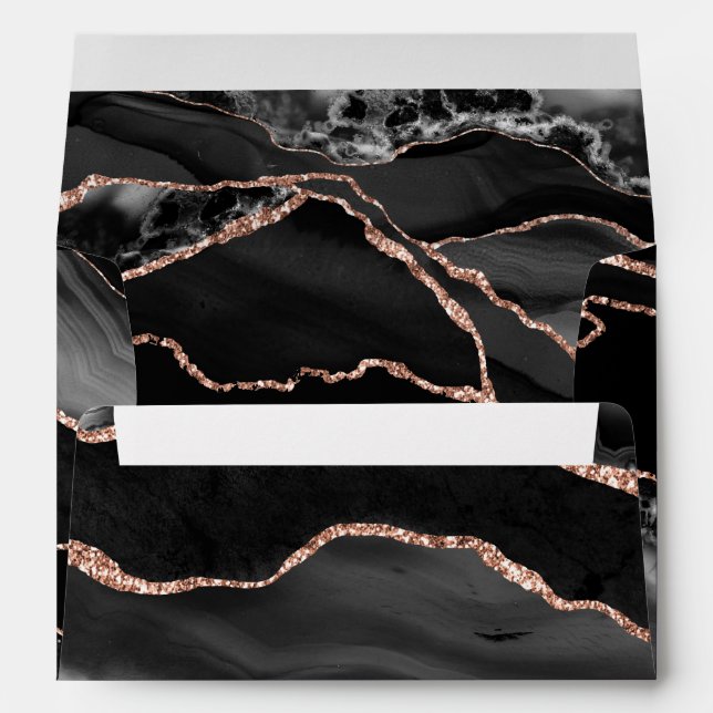 Formal Black Agate Rose Gold Glitter Envelope (Back (Bottom))