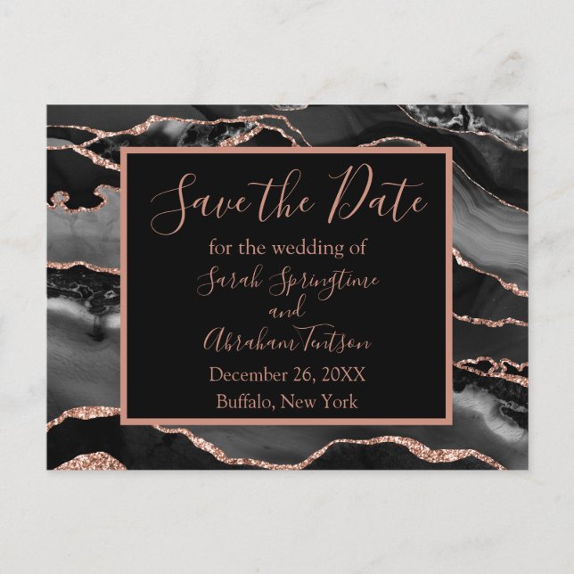 Formal Black Agate Save the Date Postcards (Front)