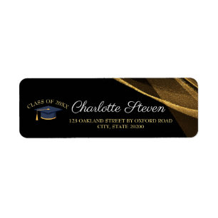 Formal Black and Gold Graduation Return Address Label