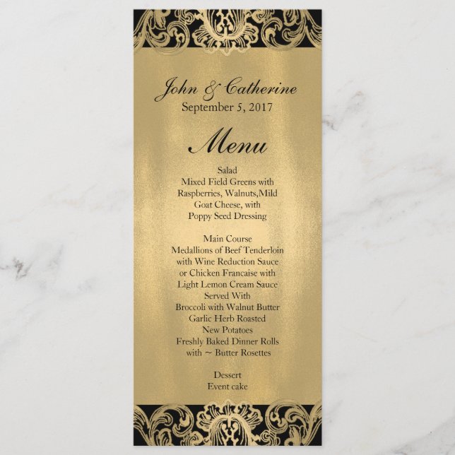 Formal Black and Gold Wedding Menu (Front)