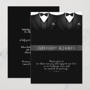 Formal Black and Grey Red Roses Gay Wedding Invitation