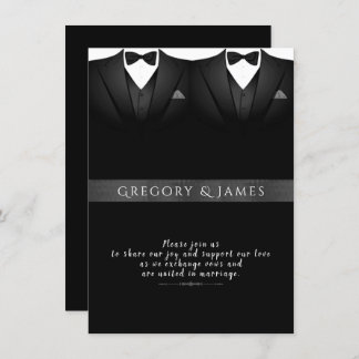 Formal Black and Grey Red Roses Gay Wedding Invitation